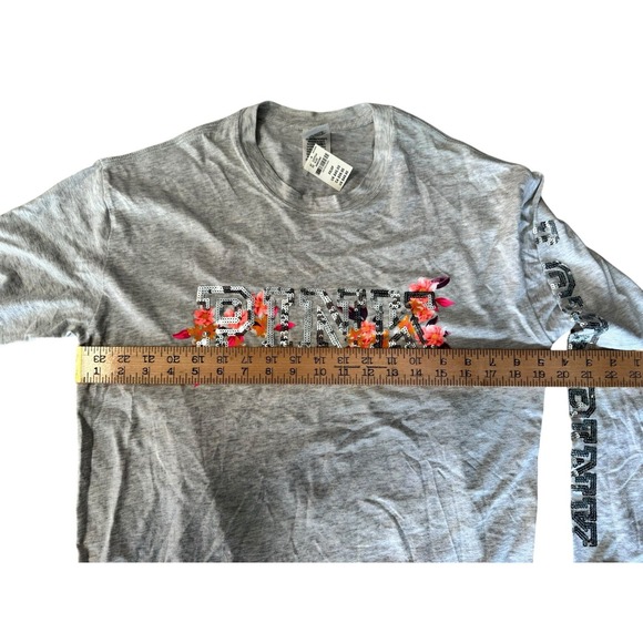 Victoria's Secret PINK Gray Bling Campus Long Sleeve Tee Tshirt NWT Sz XS - Picture 5 of 6